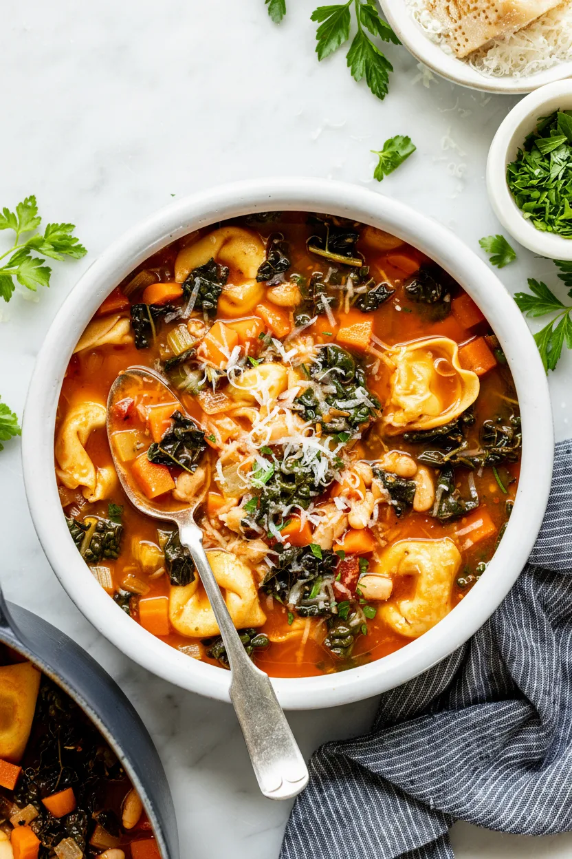 Gemüsereiche Tortellini-Suppe (vegetarisch)