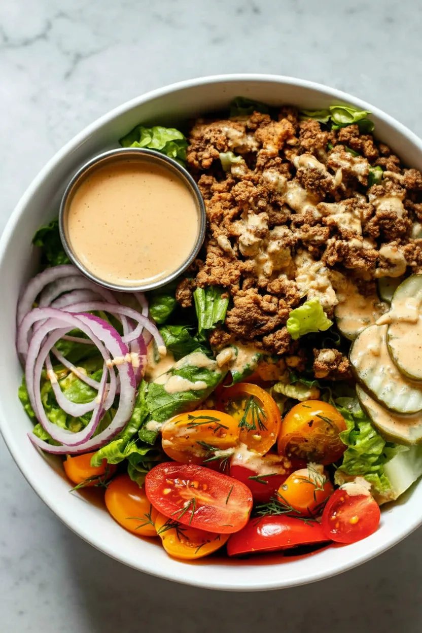 Gesunde Burger-Bowls mit spezieller Sauce