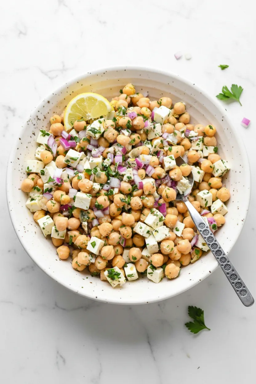 Kichererbsen-Feta-Avocado-Salat mit Zitronendressing