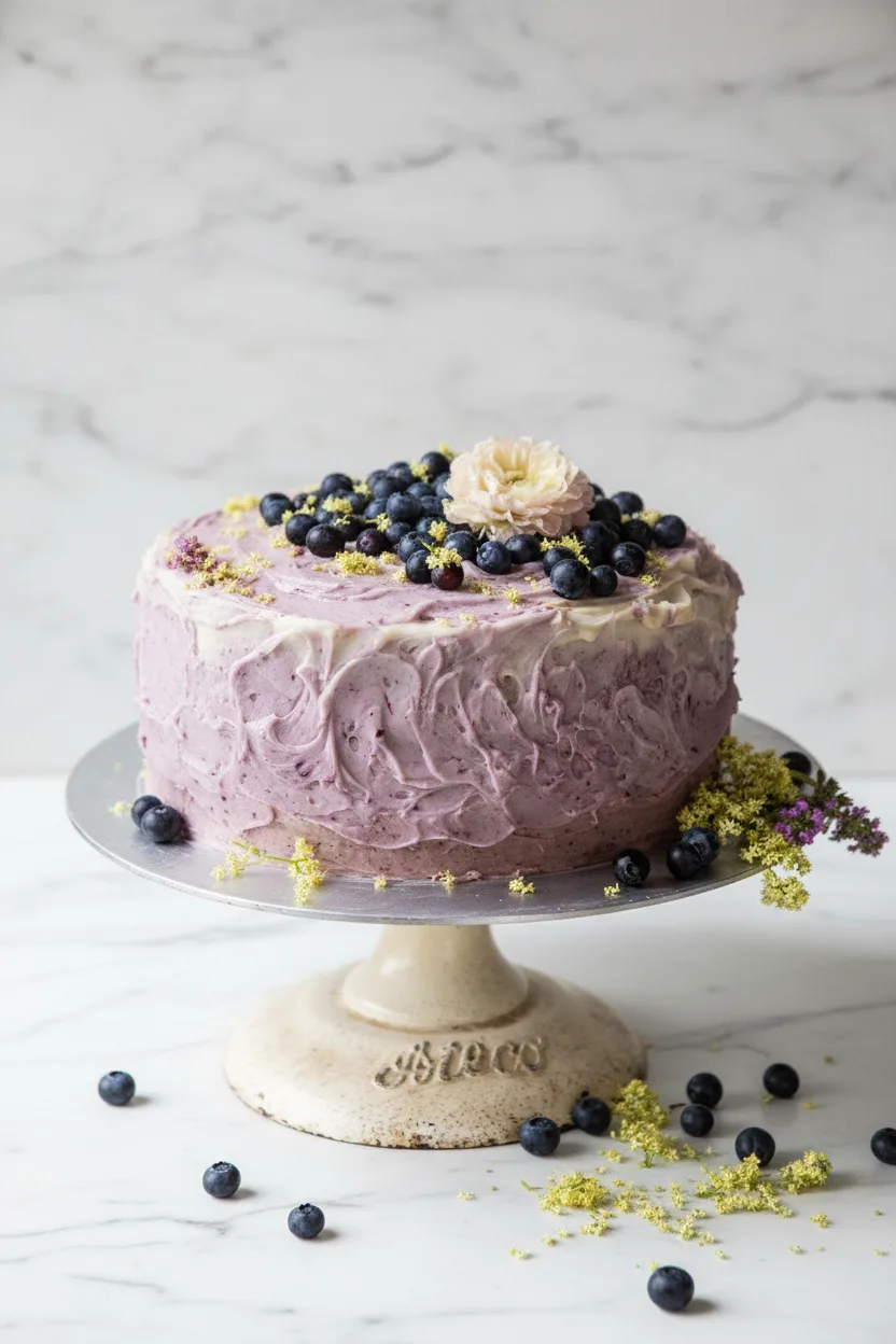 Blaubeer-Zitronen-Schichttorte mit frischen Zitrusfrüchten