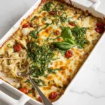 Caprese-Pesto-Orzo aus einer Pfanne (überbacken)