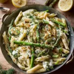 Cremige Feta-Zitronen Penne mit Spargel