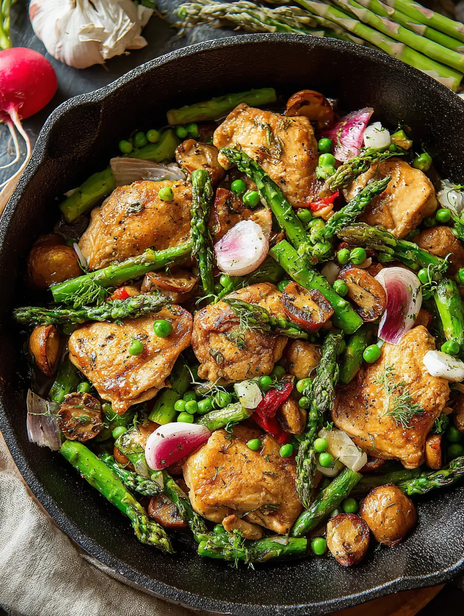 Ein-Pfanne Knuspriges Hähnchen Primavera