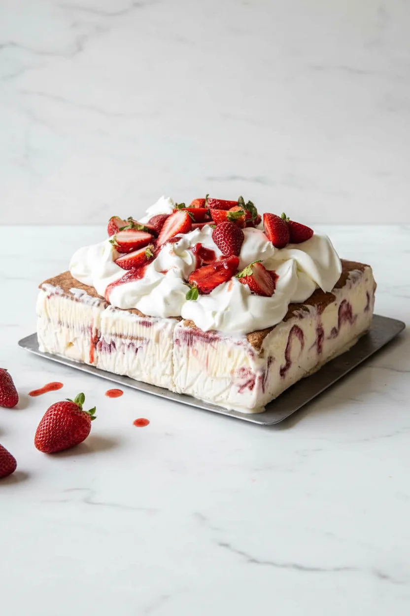 Einfaches Erdbeer-Eiscreme-Kuchen-Dessert