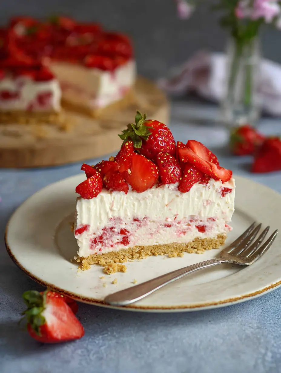 Erdbeer-Käsekuchen mit knusprigem Keksboden