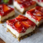 Erdbeer-Käsekuchen-Riegel mit Keksboden