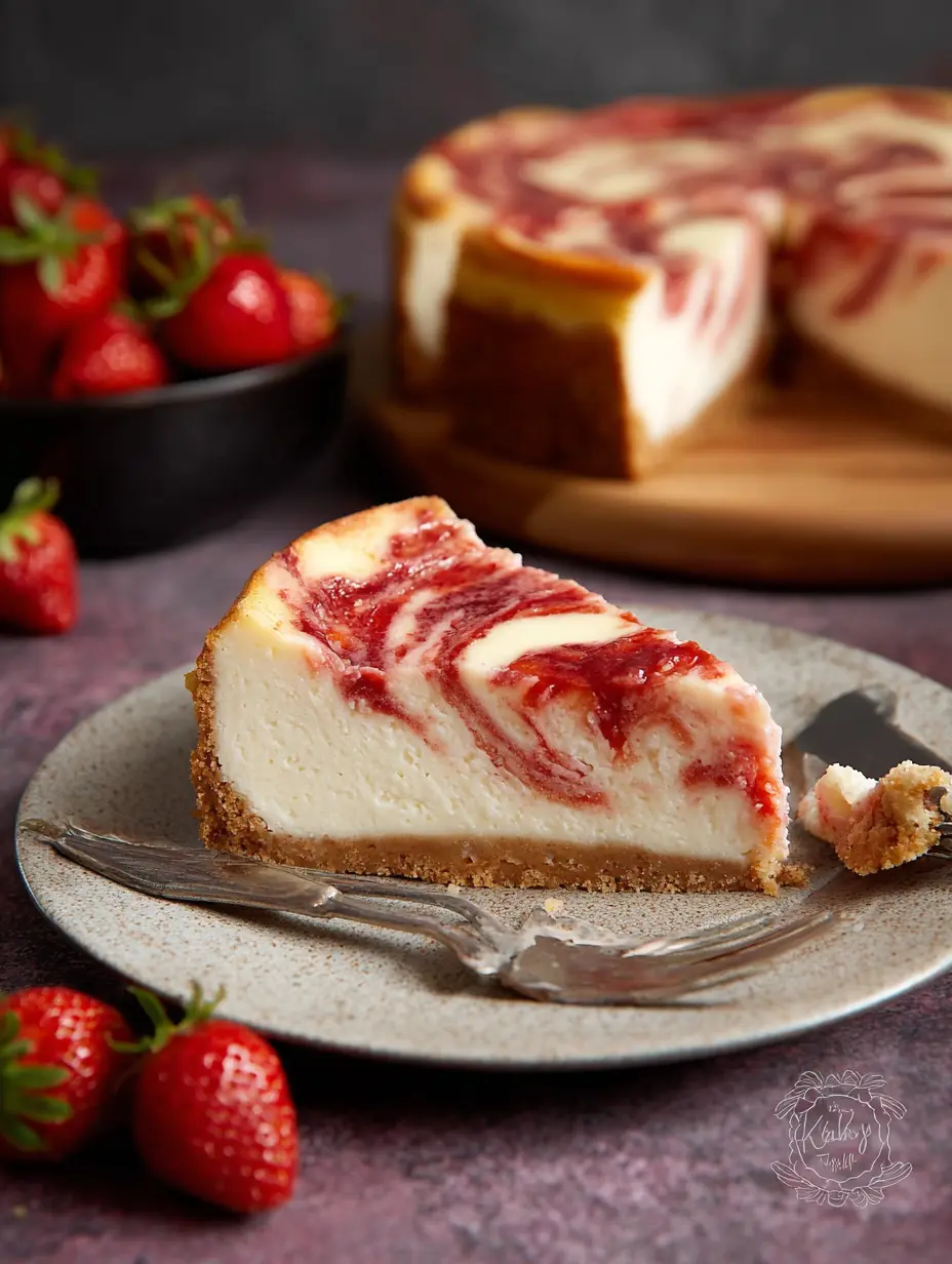 Erdbeer-Swirl-Käsekuchen mit Vanillebasis