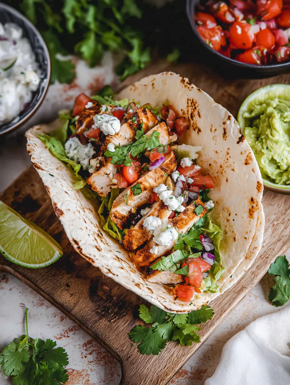 Frische Koriander-Limetten-Hähnchen-Tacos