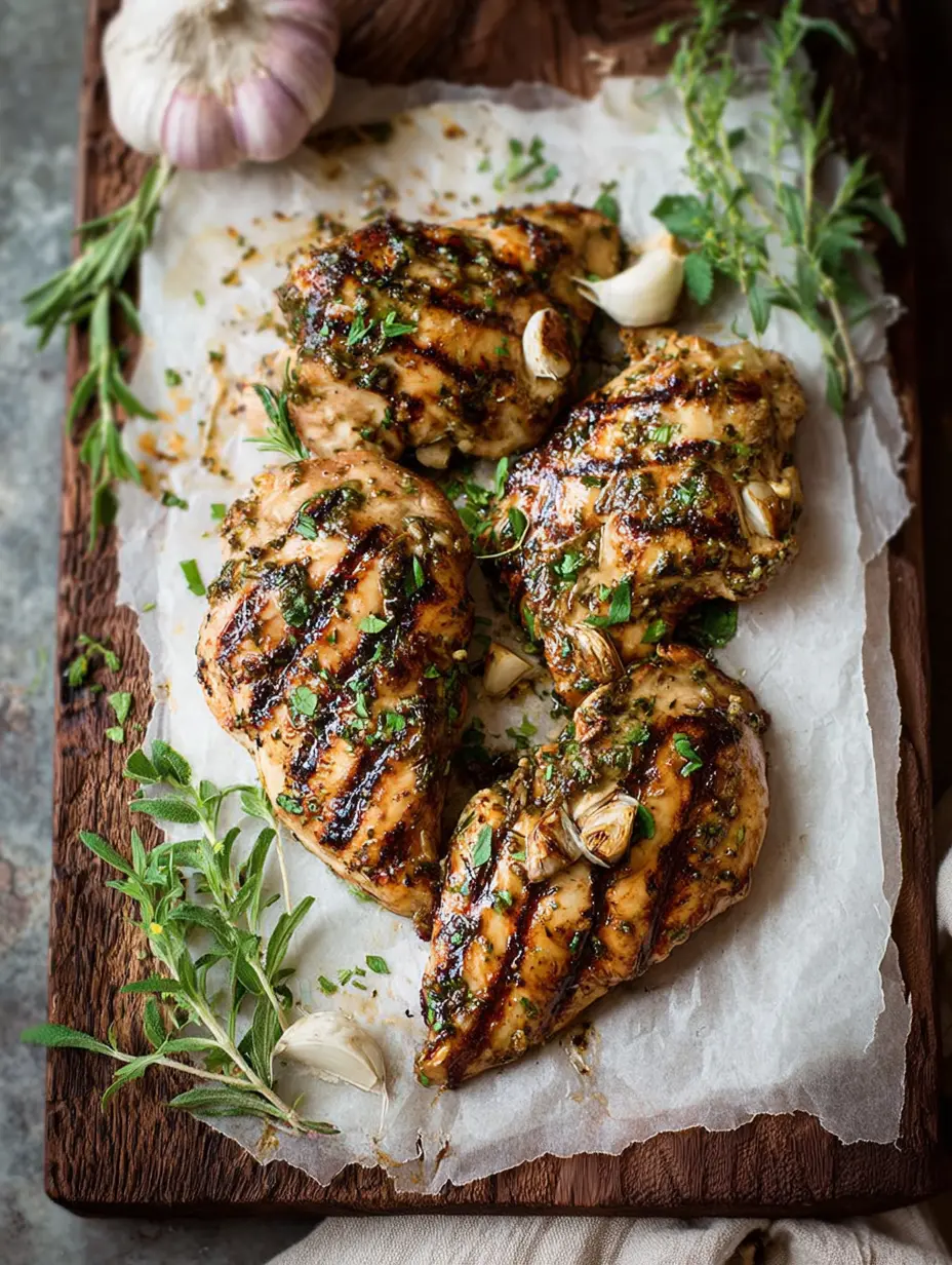 Gegrillte Hähnchenbrust mit Knoblauch und Kräutern