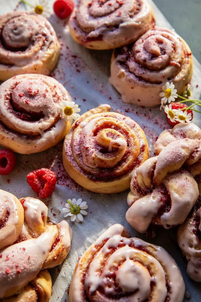 Himbeer-Honig-glasierte süße Hefeschnecken