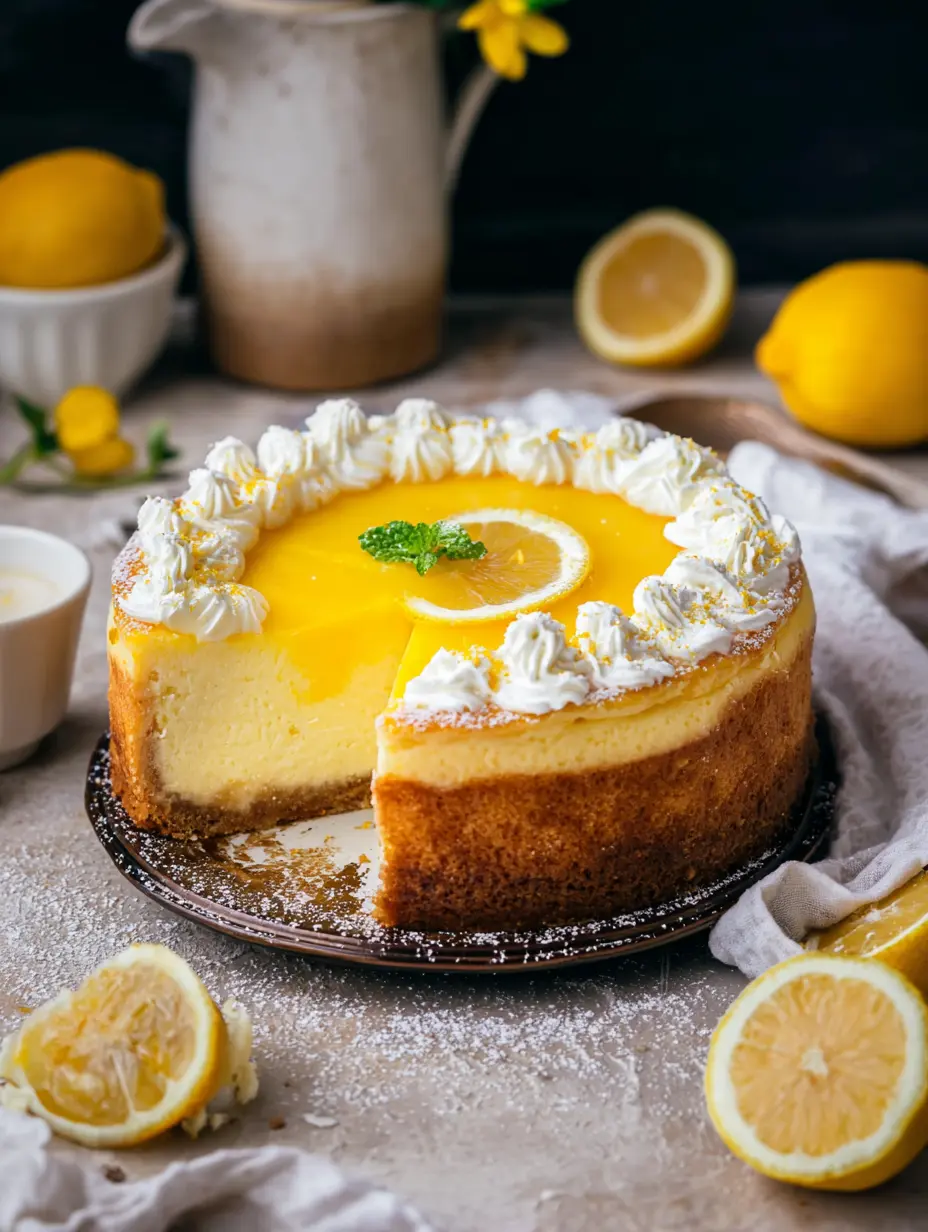 Klassischer gebackener Zitronen-Käsekuchen mit cremiger Zitrusfüllung
