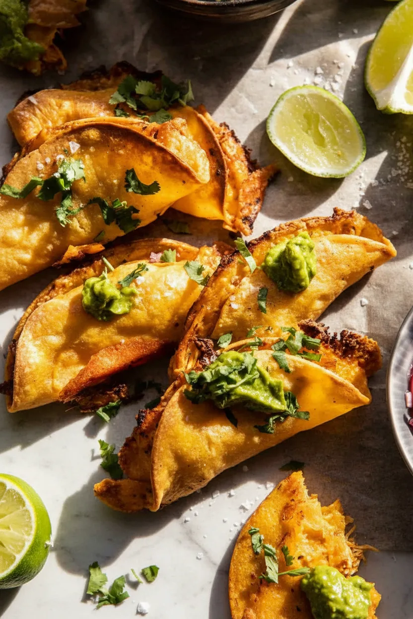 Slow-Cooker-Hähnchen-Tinga-Tacos mit Avocado-Crema