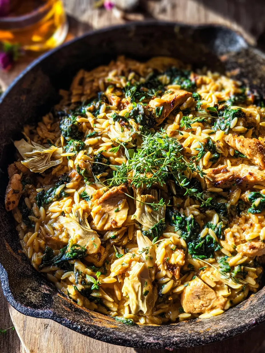 Spinat-Artischocken-Hähnchen-Orzo in 25 Minuten