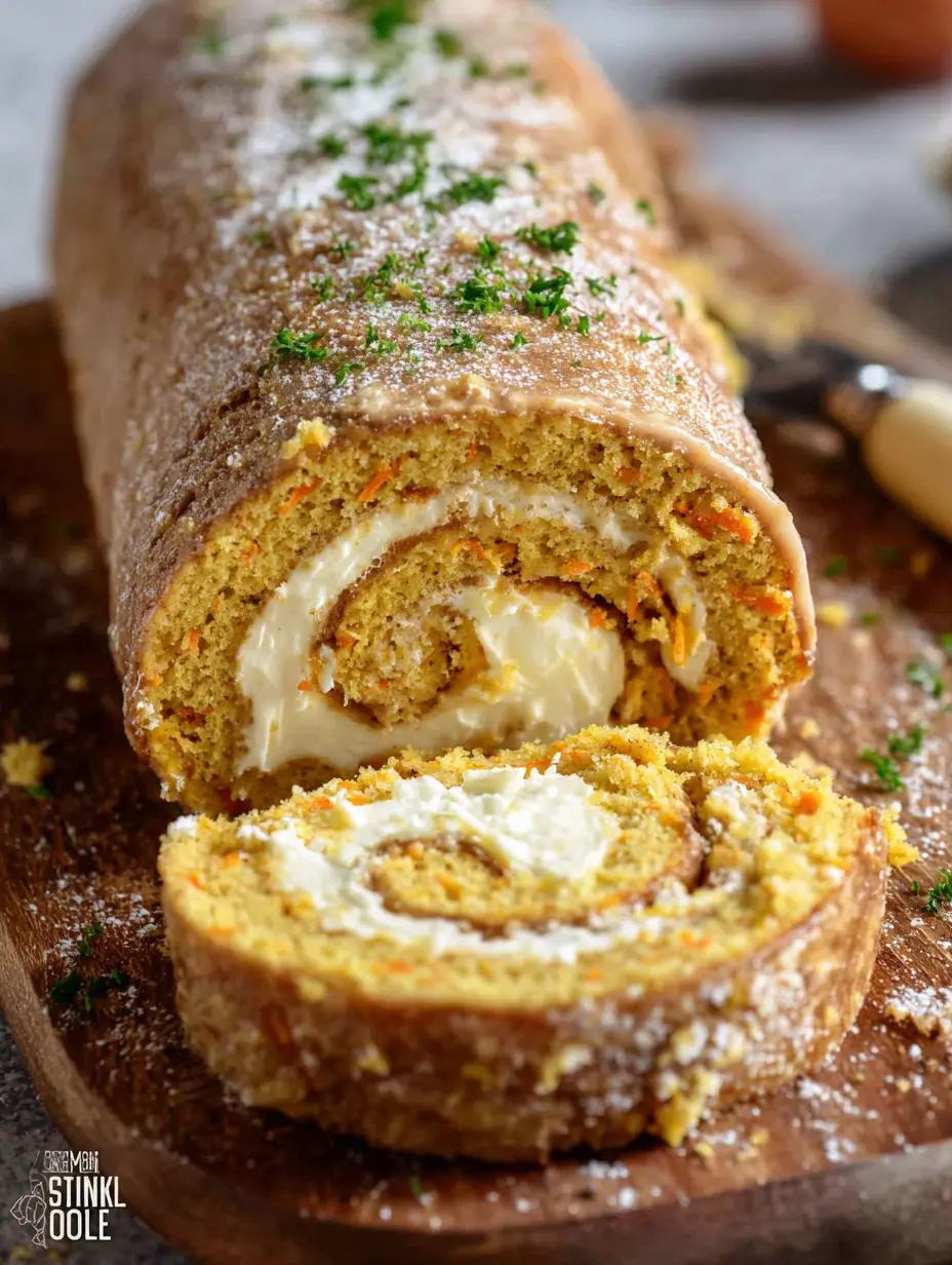 Weiche Karottenkuchen-Rolle mit Frischkäse-Füllung