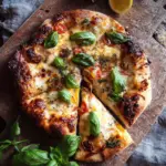 Zitronen-Basilikum-Pizza mit drei Käsesorten