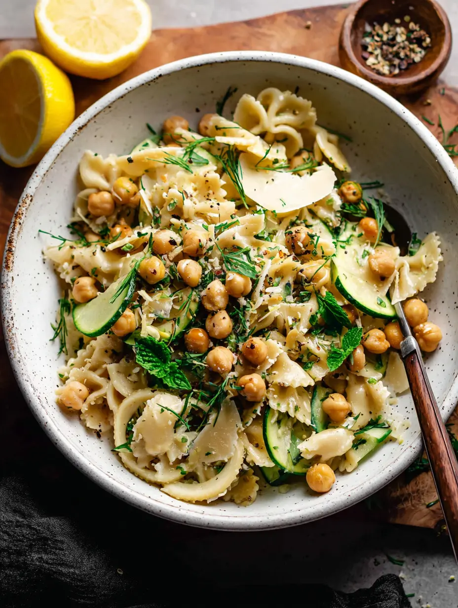 Zitronen-Kräuter-Pasta-Salat mit marinierten Kichererbsen
