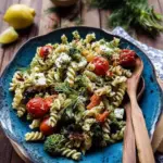 Brokkoli-Nudelsalat mit geröstetem Gemüse