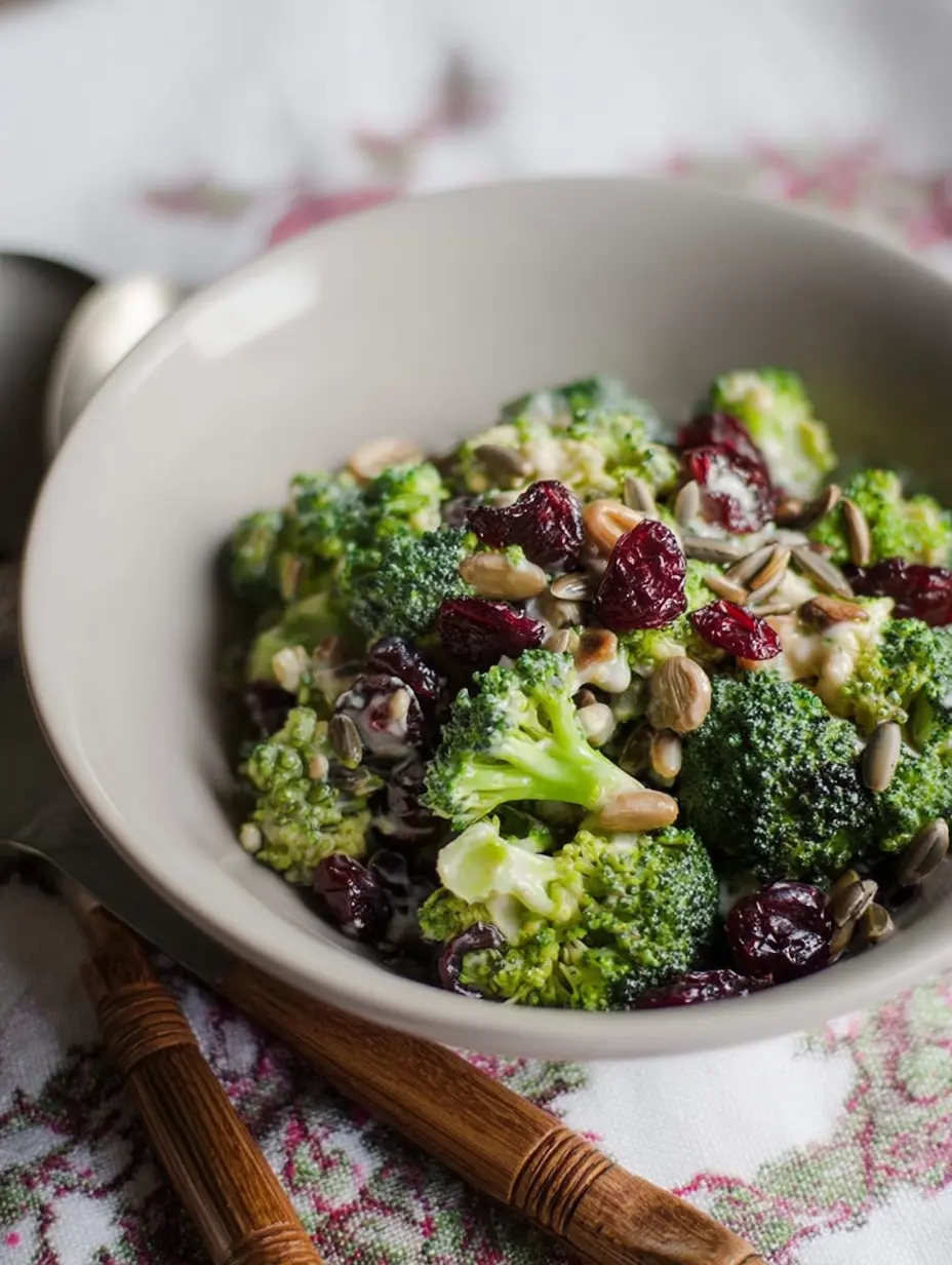 Brokkolisalat mit Sonnenblumenkernen und Cranberrys