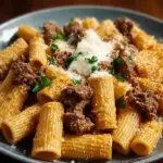 Cremiges Parmesan Rindfleisch mit Rigatoni Pasta