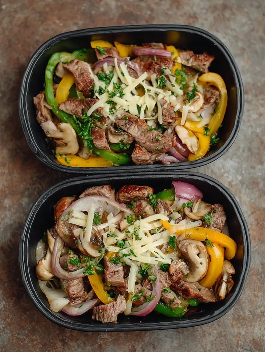 Low-Carb Philly-Cheesesteak Meal Prep (Grillplatte- oder Pfannenmethode)
