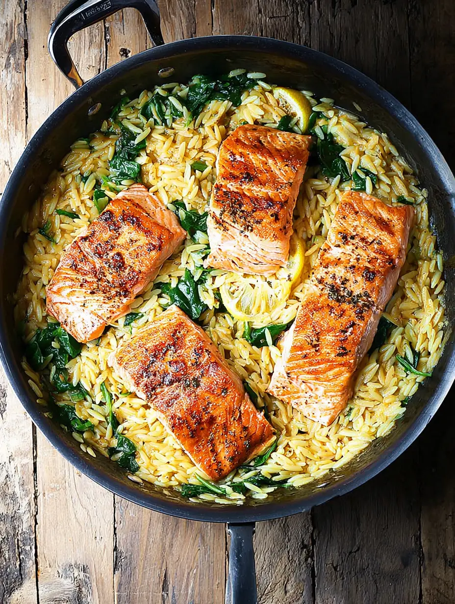 Lachs aus der Pfanne mit Zitronen-Orzo